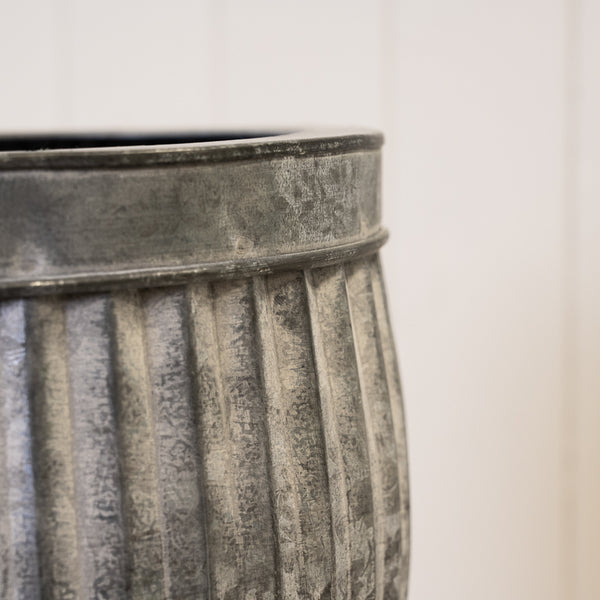 Round Galvanised Ribbed Planter Set of 3