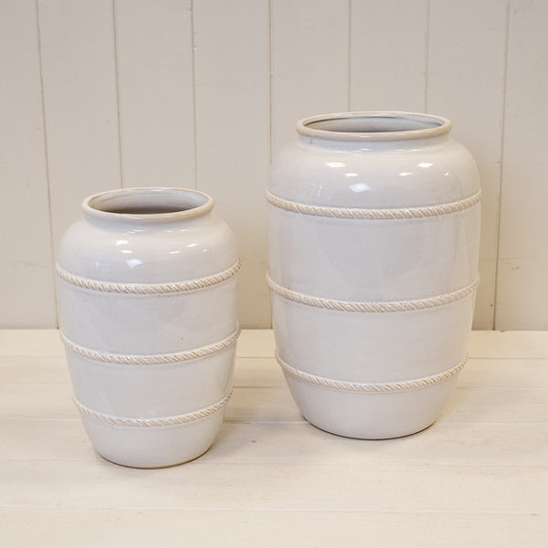 Natural Rustic Ceramic Vase with Rope Detail