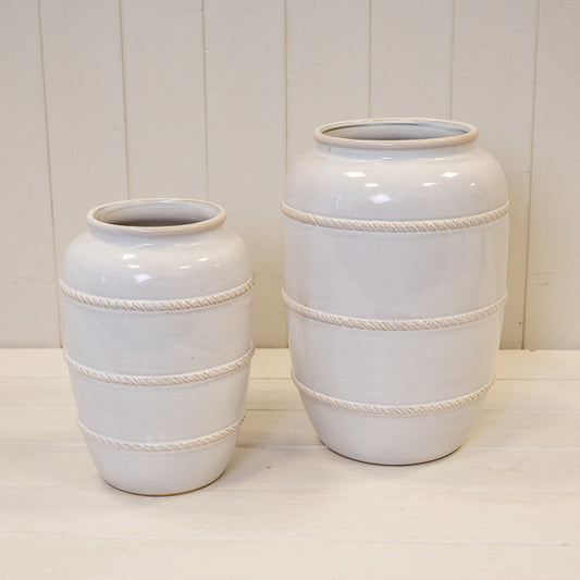 Natural Rustic Ceramic Vase with Rope Detail