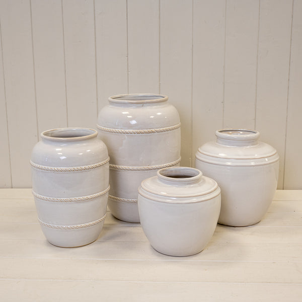 Natural Rustic Ceramic Vase with Rope Detail