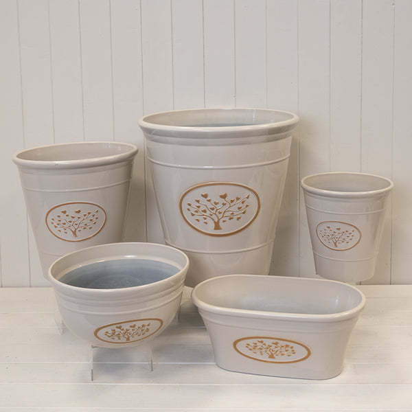 Cream Round Love Heart Tree Bowl Recycled Plastic Planter
