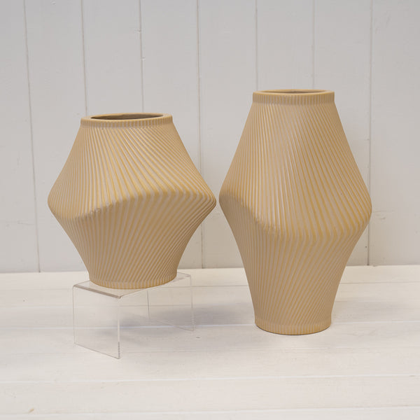 Modern Tan Sculptural Ribbed Vase