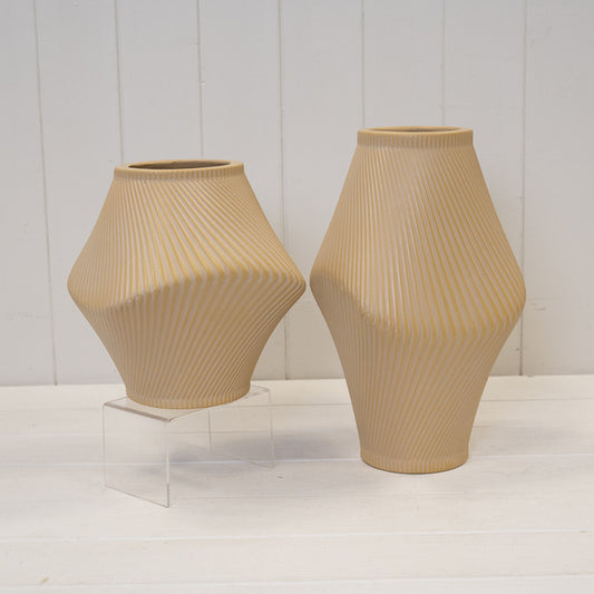 Modern Tan Sculptural Ribbed Vase