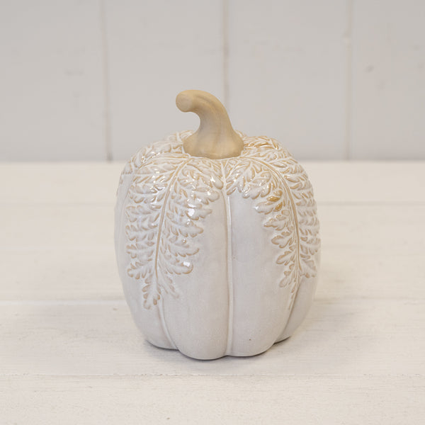 Natural Glazed Taller Pumpkin with Oversized Leaves