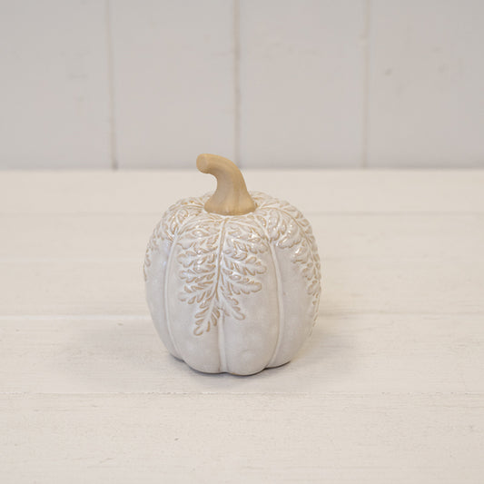 Natural Glazed Taller Pumpkin with Oversized Leaves