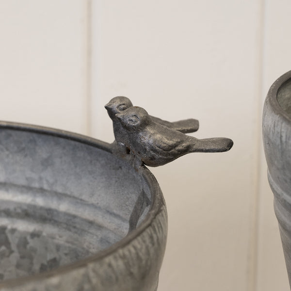 Dark Round Planters with Bird Decor Set of 3