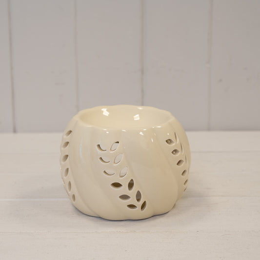 Beige Ceramic Wax Burner with Leaf Detail
