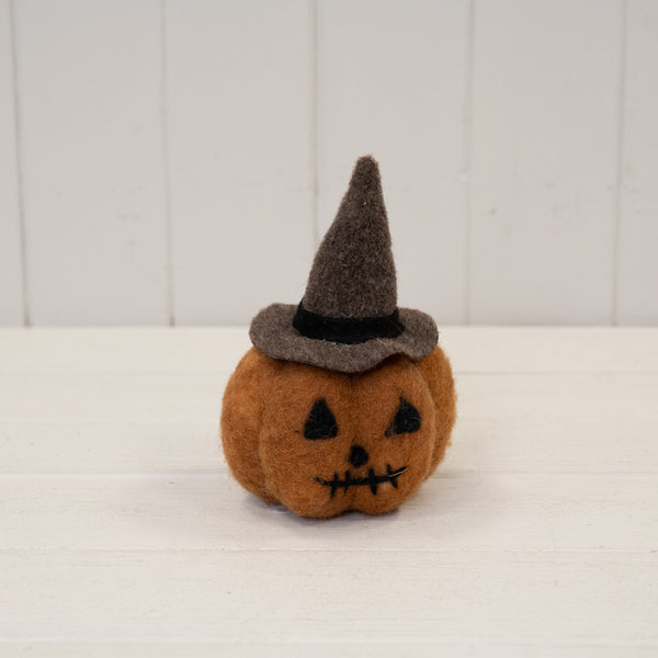 Felt Natural Halloween Pumpkin with Witches Hat