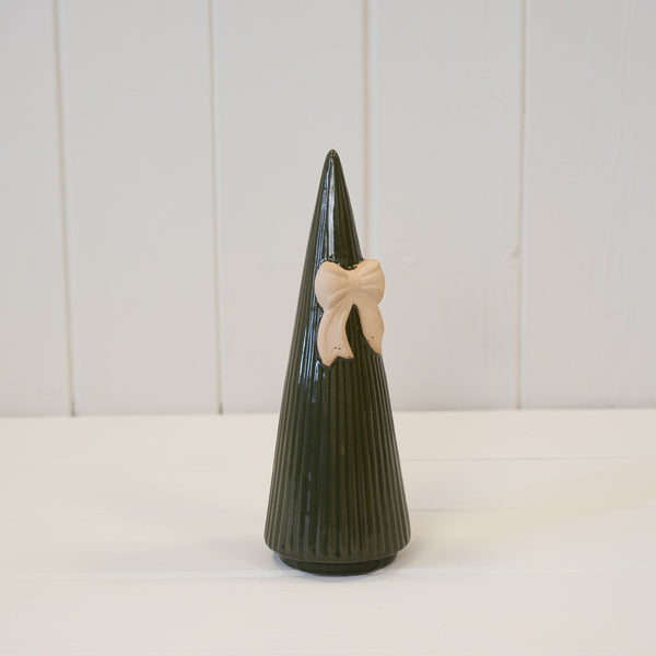 Small Forest Green Striped Tree with Bow Detail