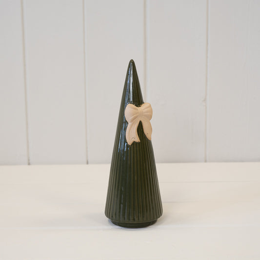 Small Forest Green Striped Tree with Bow Detail