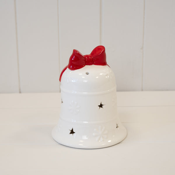 White Christmas Bell with Red Bow LED