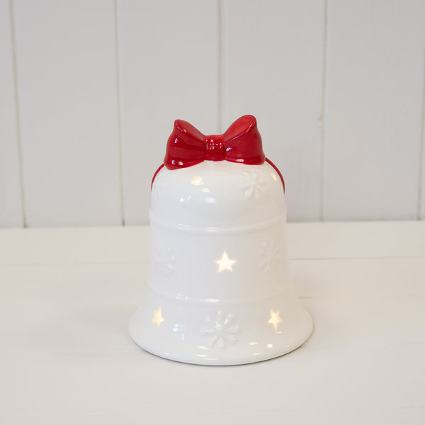White Christmas Bell with Red Bow LED