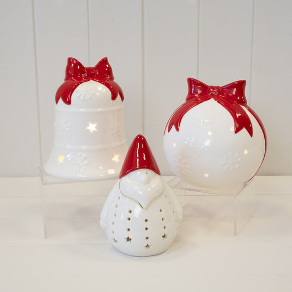 White Christmas Bell with Red Bow LED