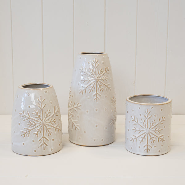 Tall Frosted Snowflake Vase