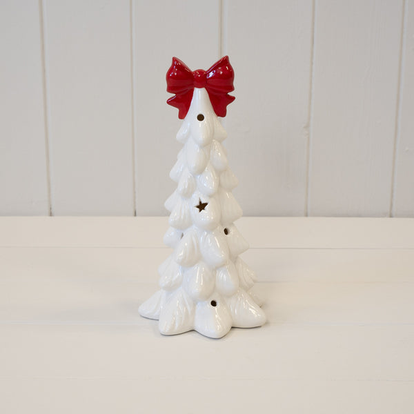 Medium LED White Christmas Tree with Red Bow