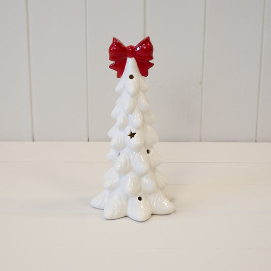 Medium LED White Christmas Tree with Red Bow
