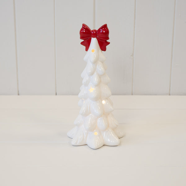 Medium LED White Christmas Tree with Red Bow