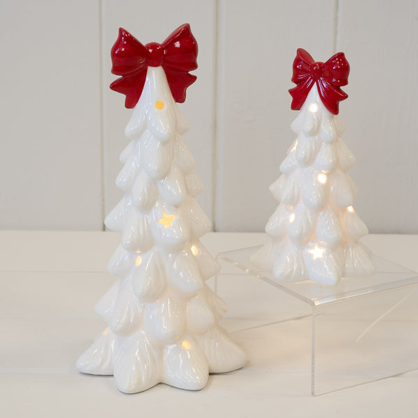 Medium LED White Christmas Tree with Red Bow