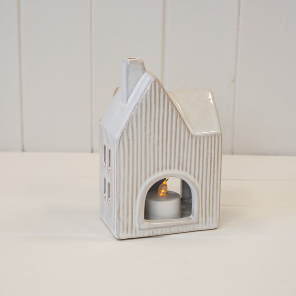 Ceramic Natural Tealight House with Bow Detail