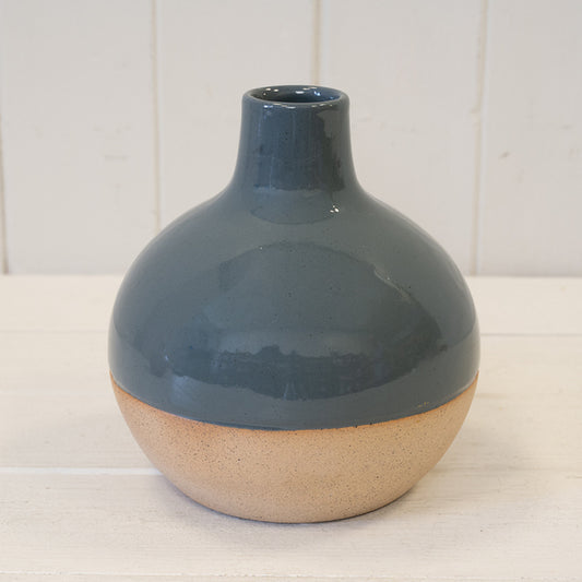 Blue Ceramic Glazed Vase with Unglazed Design