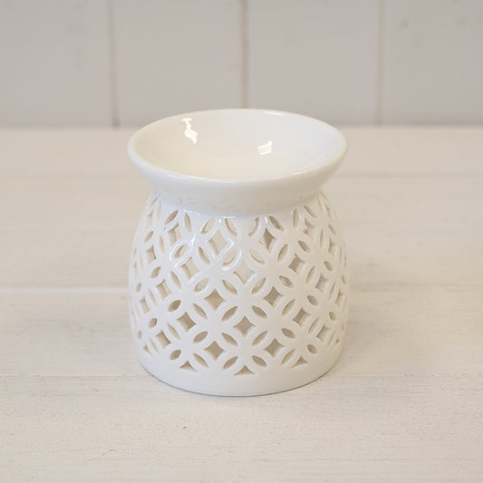 White Ceramic Glazed Oil Burner with Cut Out Detail