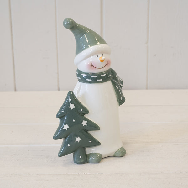 Tall Nordic Green Snowman with Christmas Tree