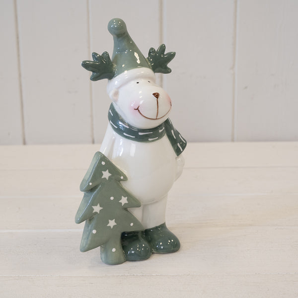 Tall Nordic Green Reindeer with Christmas Tree