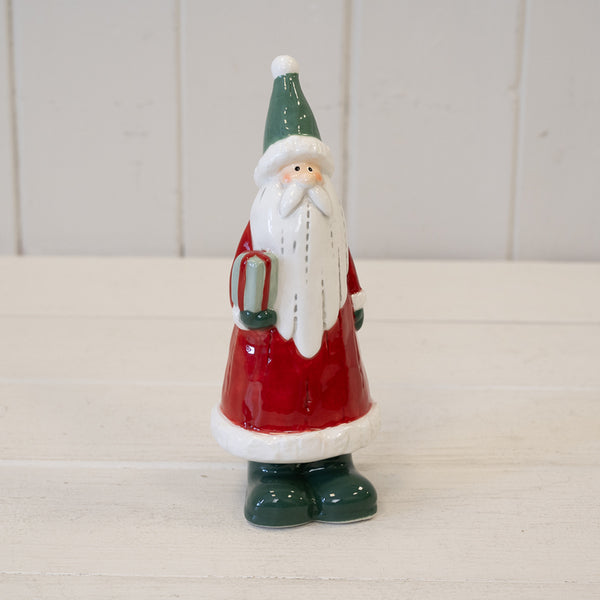 Ceramic Red Santa Holding a Present