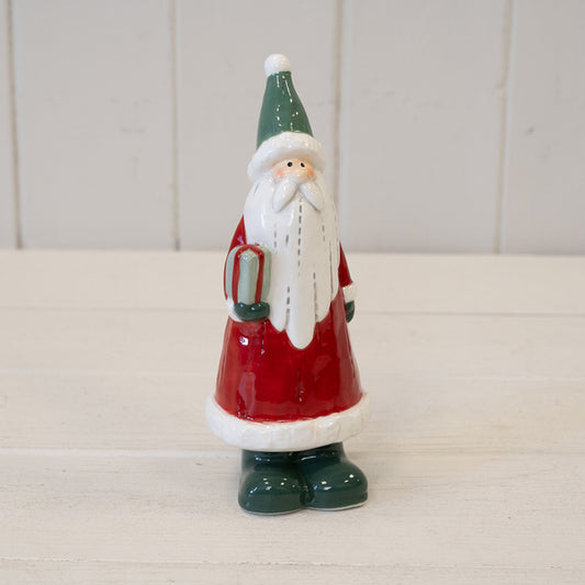 Ceramic Red Santa Holding a Present