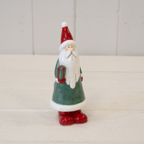 Ceramic Green Santa Holding a Present Large