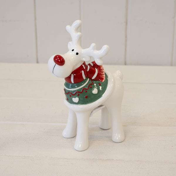 Ceramic Reindeer with Christmas Sweater and Scarf Medium
