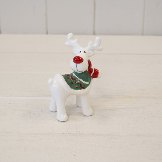 Ceramic Reindeer with Christmas Sweater and Scarf Small