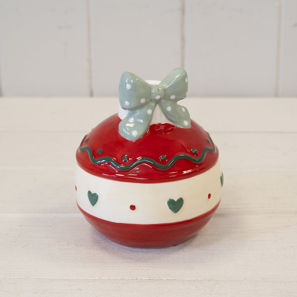 Red Candle Holder with Bow