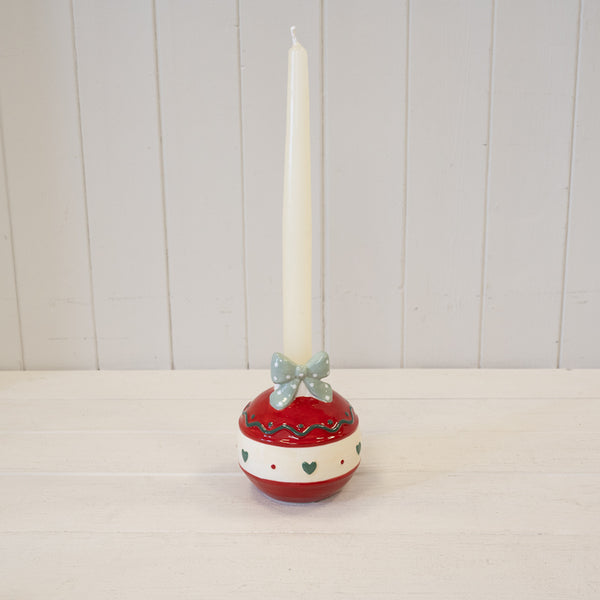 Red Candle Holder with Bow
