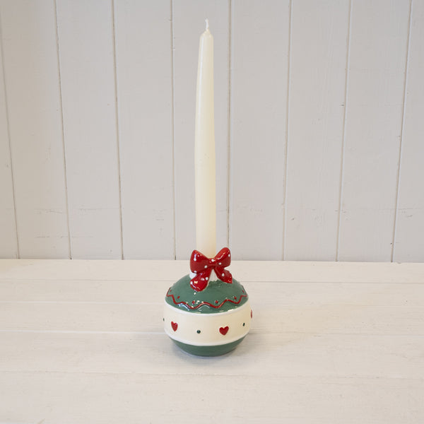Green Candle Holder with Bow
