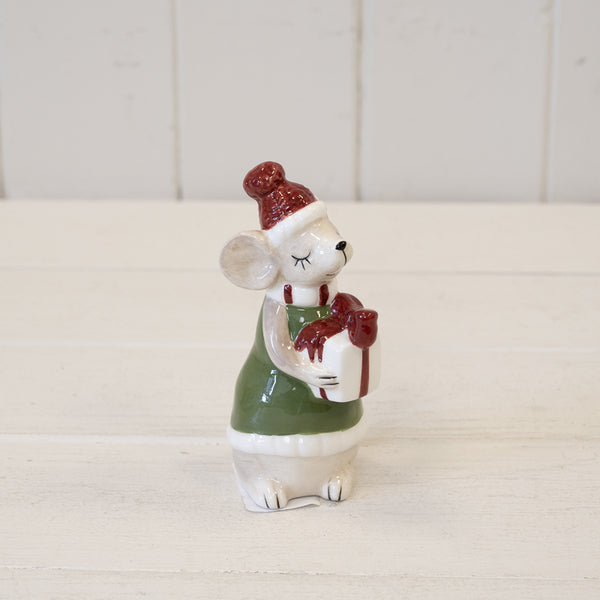 Ceramic Mouse with Present Green Medium