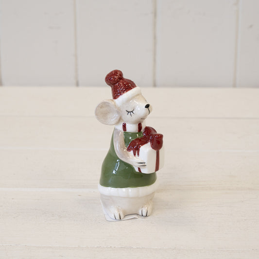 Ceramic Mouse with Present Green Medium