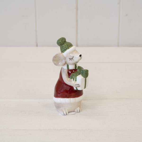 Ceramic Mouse with Present Red
