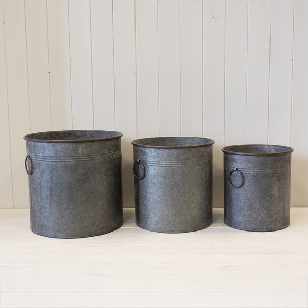 Set of 3 Round Zinc Planters