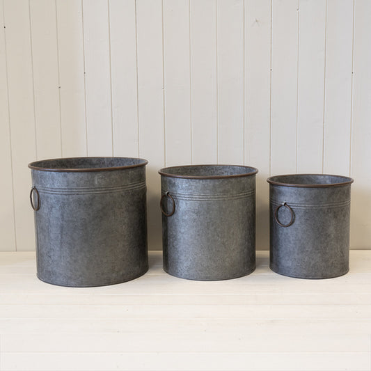 Set of 3 Round Zinc Planters