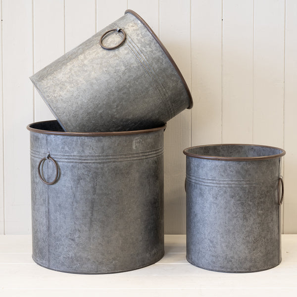 Set of 3 Round Zinc Planters