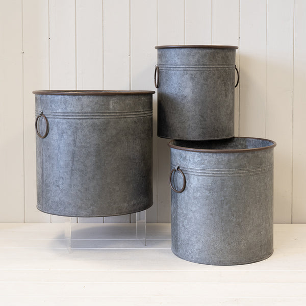Set of 3 Round Zinc Planters