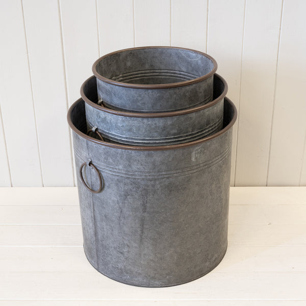 Set of 3 Round Zinc Planters