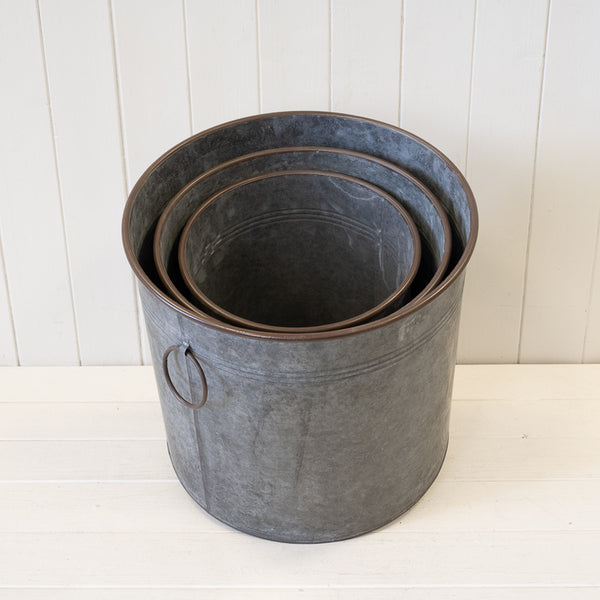 Set of 3 Round Zinc Planters