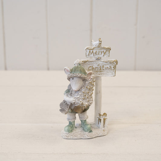 Resin Christmas Mouse White and Sage Green