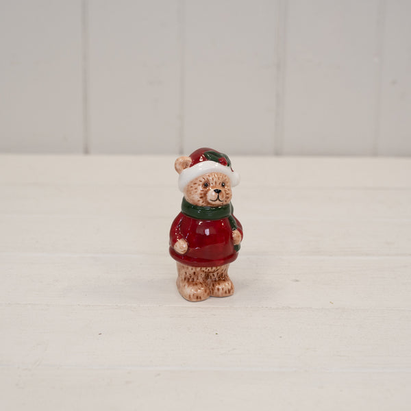 Ceramic Bear in a Traditional Red Knit