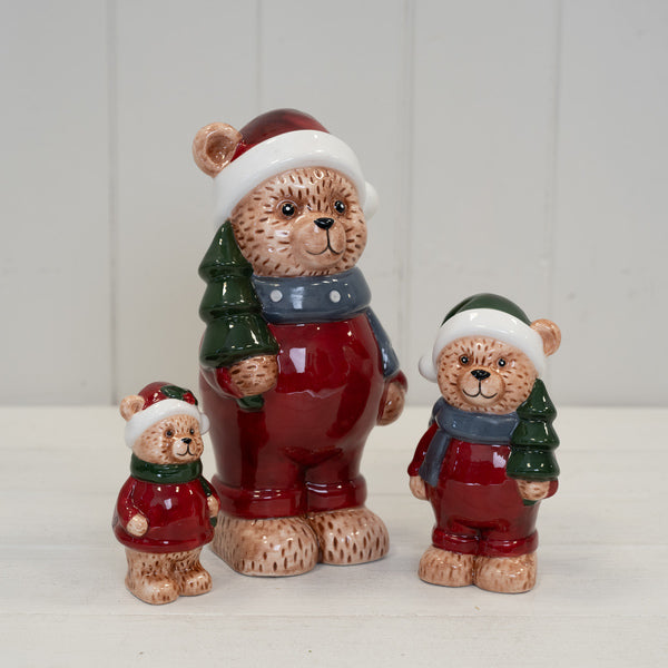 Ceramic Bear in a Traditional Red Knit