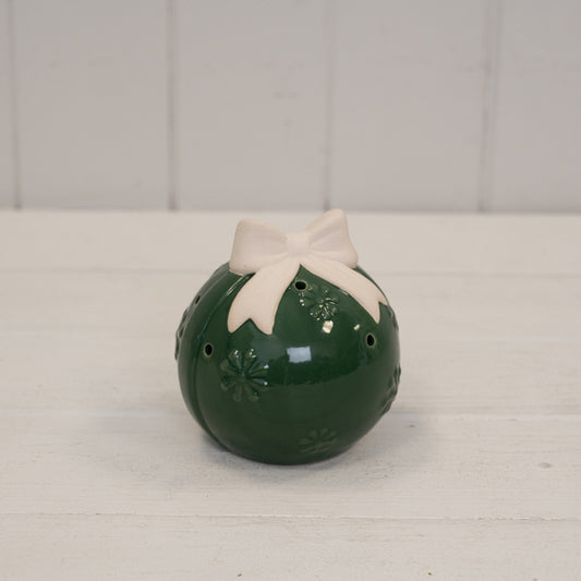 Forest Green Bauble with Cream Bow