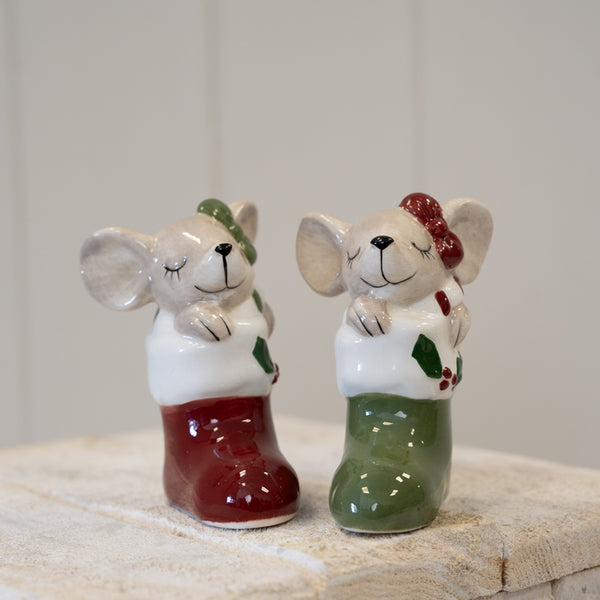 Ceramic Mouse in Red Stocking