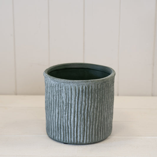 Green Ribbed Stoneware Pot